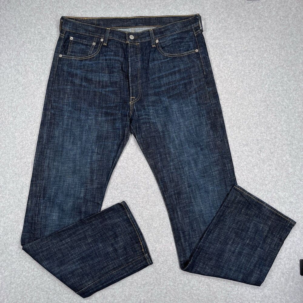 Levis 501 Jeans Mens 36 x 34 Dark Wash Button Fly Straight Denim Western Work